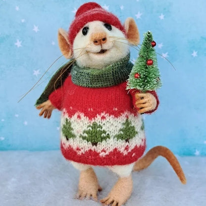Pipsela | Handgefertigter Weihnachtsanhänger Filzmaus aus Wolle, 7,5 cm