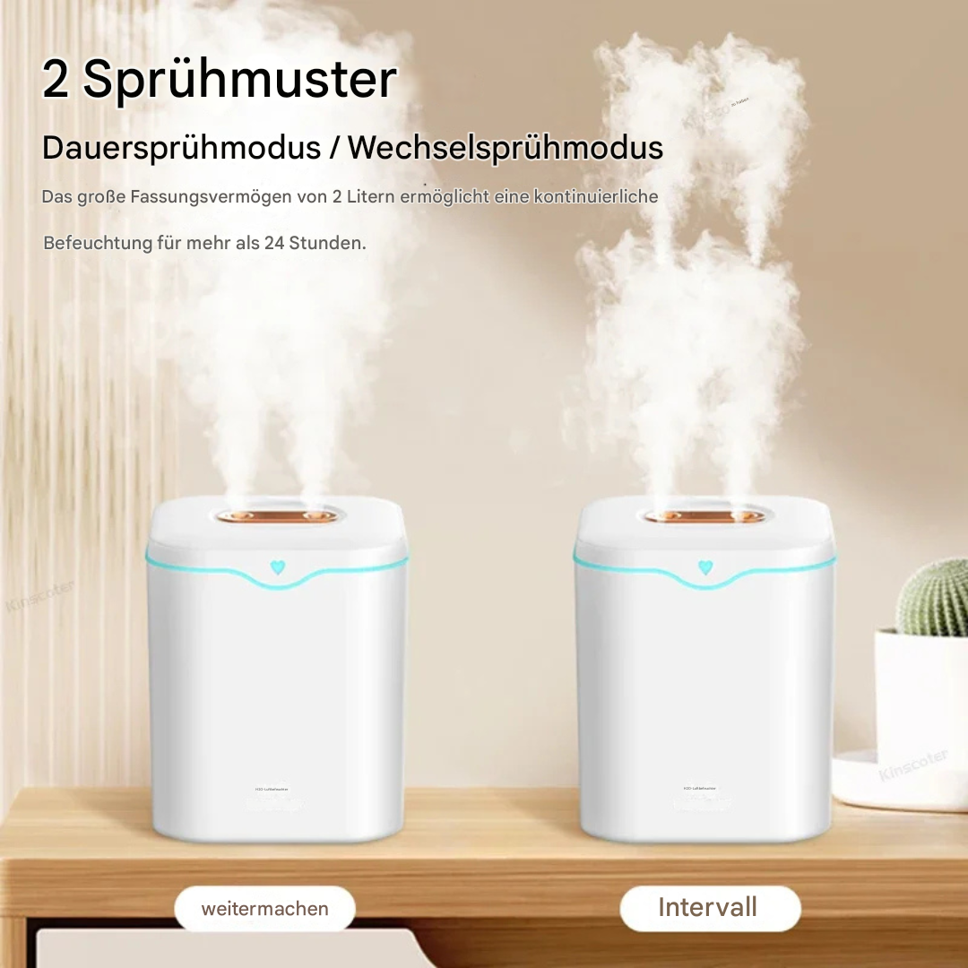 Umidificatore ad ultrasuoni 2L con doppio spray & luce notturna – Umidificatore d’aria 2000ml