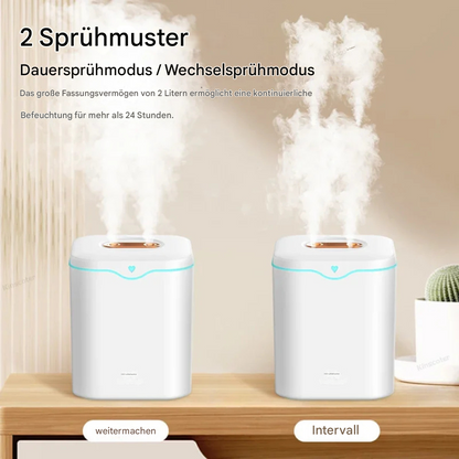 Umidificatore ad ultrasuoni 2L con doppio spray & luce notturna – Umidificatore d’aria 2000ml