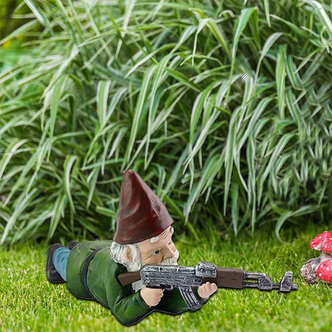 Nano da giardino militare | Nano in uniforme mimetica | Figura da giardino resistente alle intemperie | Resina