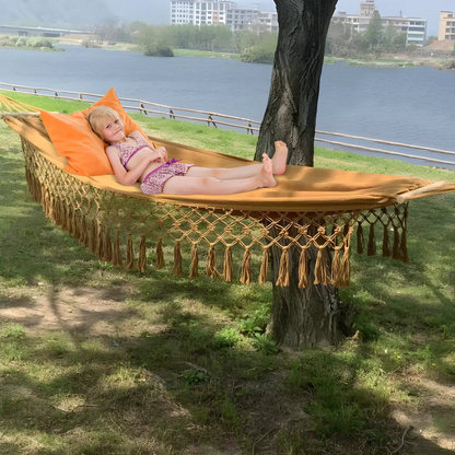Amaca boho in cotone | Stabile con stecche di legno | Fino a 200 kg
