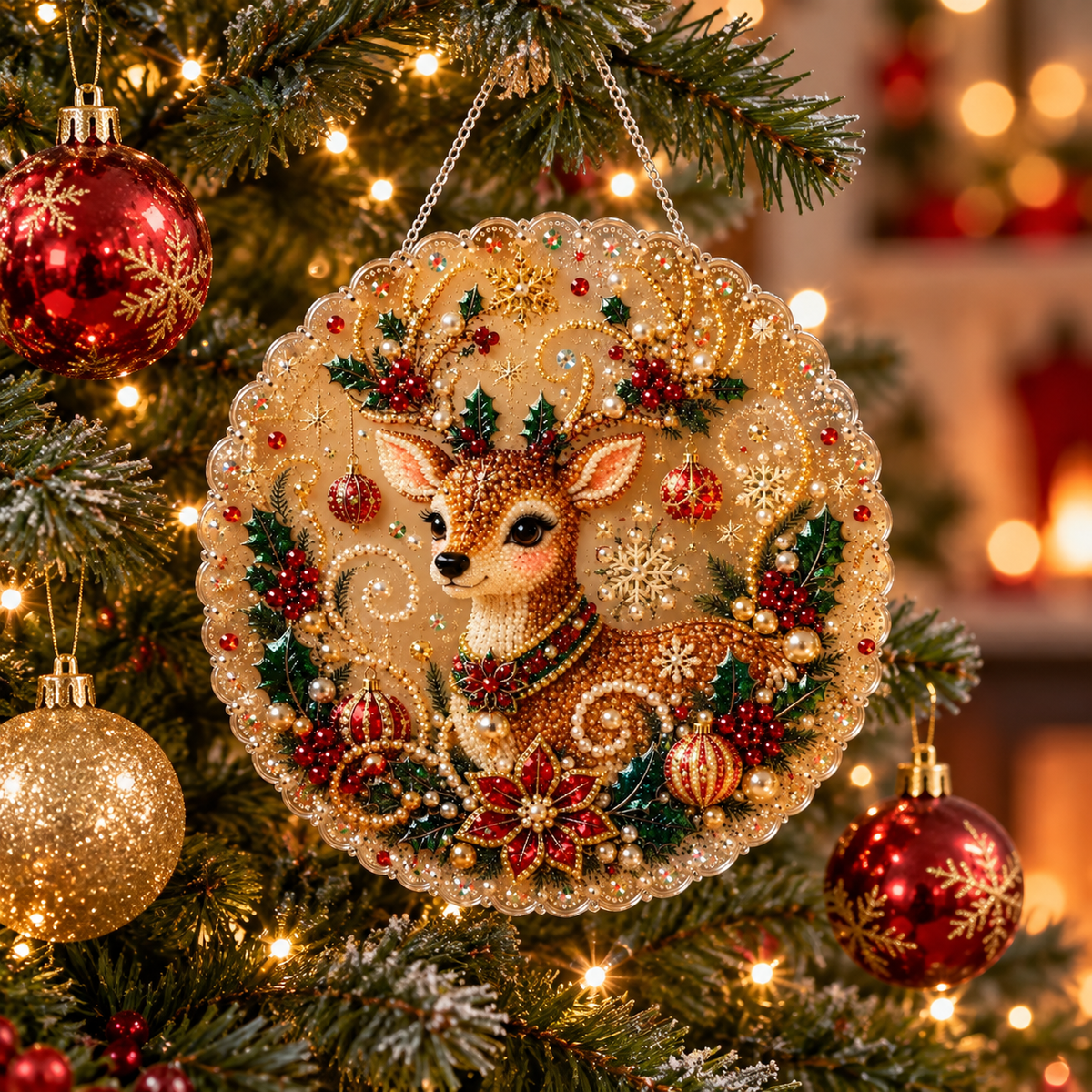 Glitzora | Kit de manualidades navideño de diamond painting, adorno de acrílico de 20 × 20 cm