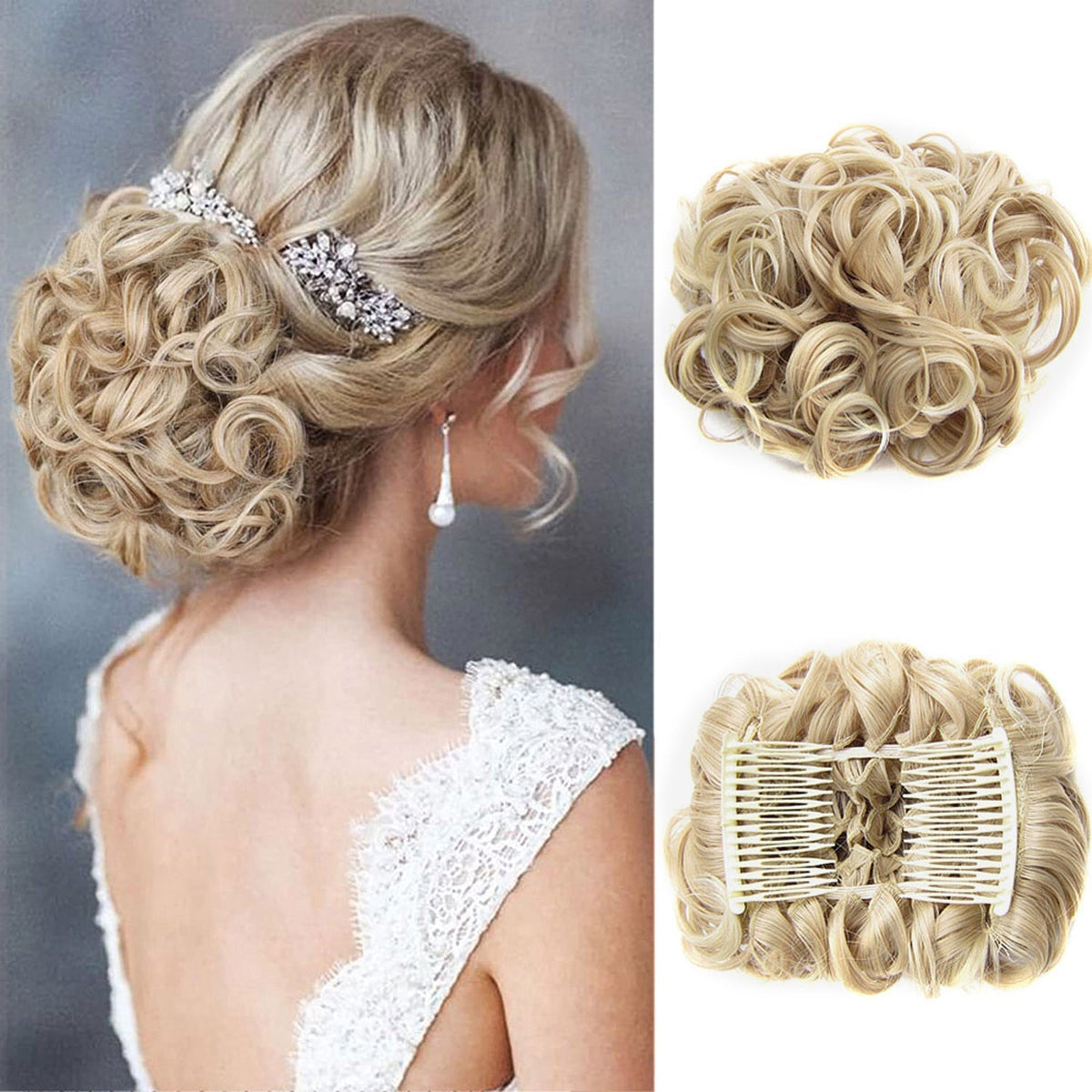 Duttina | Lockiger Messy-Bun-Haarteil mit Gummiband, 2er-Set