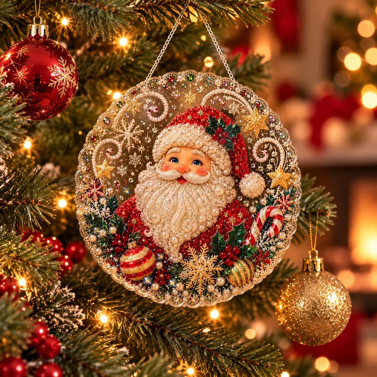 Glitzora | Kit de manualidades navideño de diamond painting, adorno de acrílico de 20 × 20 cm