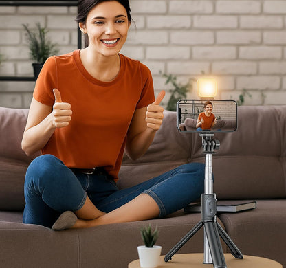 Selvano | Asta per selfie con treppiede, telecomando Bluetooth e luce LED
