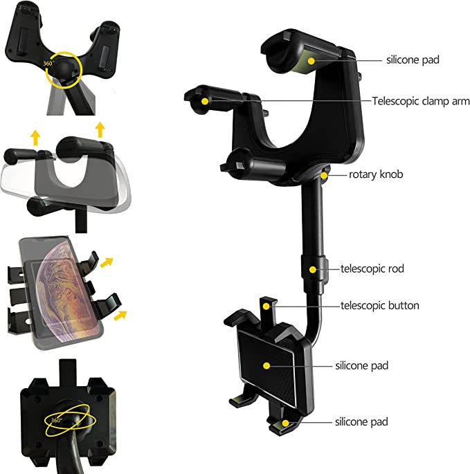 Mirrova | 360° drehbare Handyhalterung für den Rückspiegel, bis 6,5 Zoll