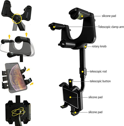 Mirrova | 360° drehbare Handyhalterung für den Rückspiegel, bis 6,5 Zoll