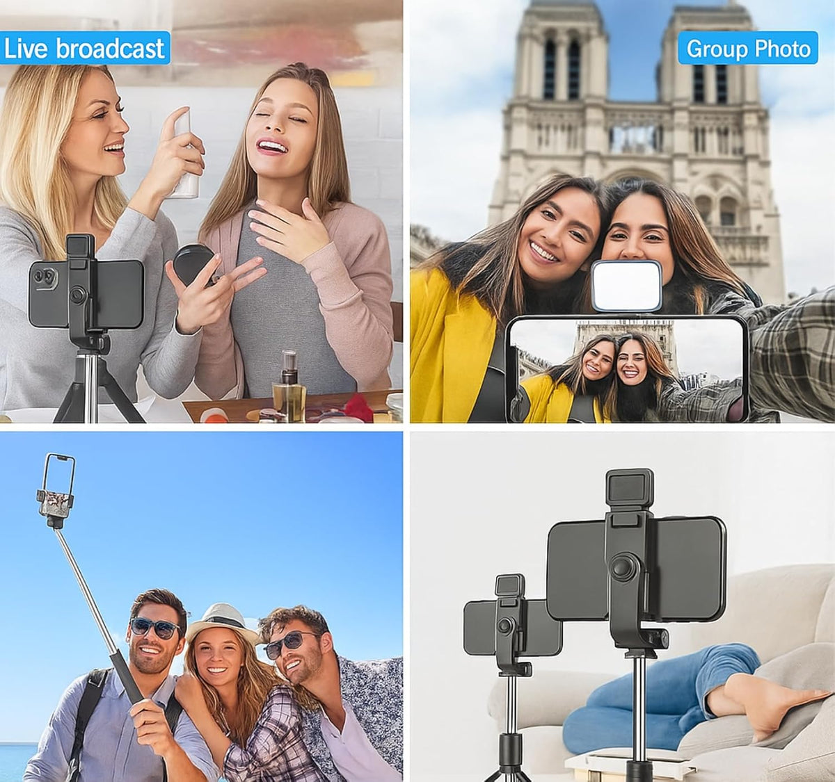 Selvano | Asta per selfie con treppiede, telecomando Bluetooth e luce LED