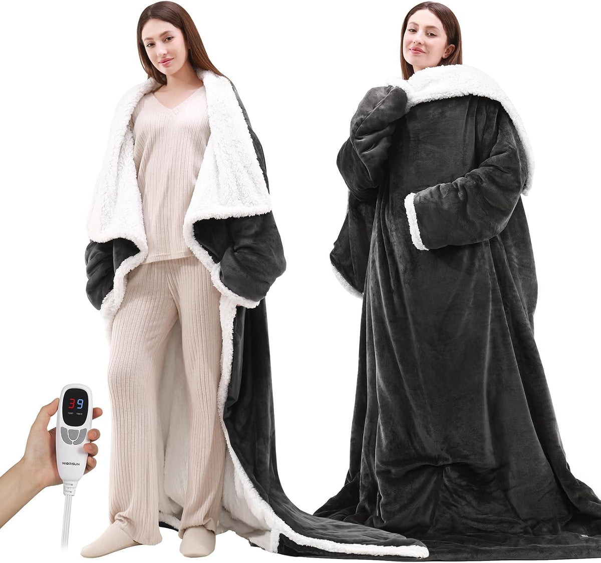 Wohlvara | Coperta elettrica con tasca per i piedi, 3 livelli di riscaldamento e spegnimento automatico