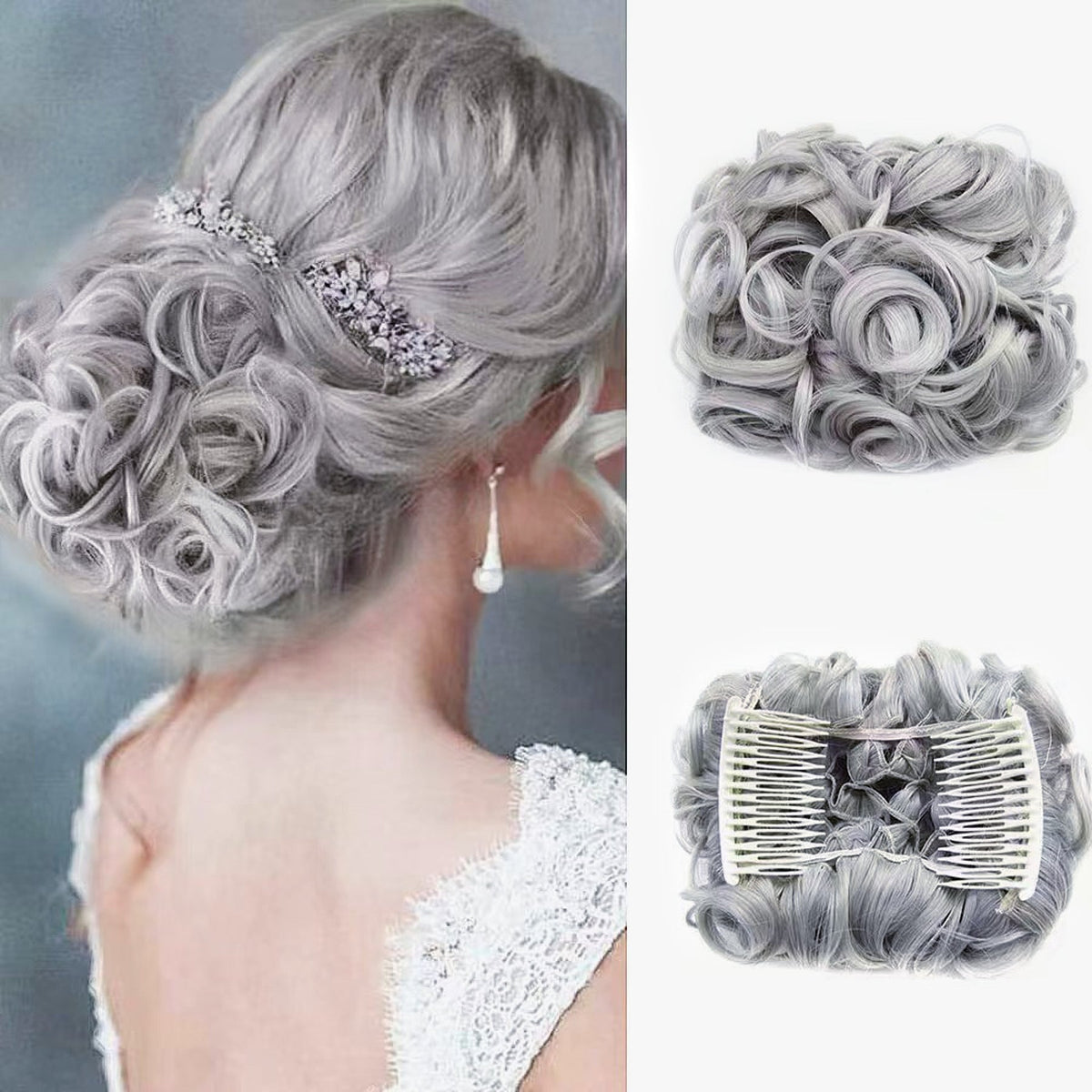Duttina | Lockiger Messy-Bun-Haarteil mit Gummiband, 2er-Set