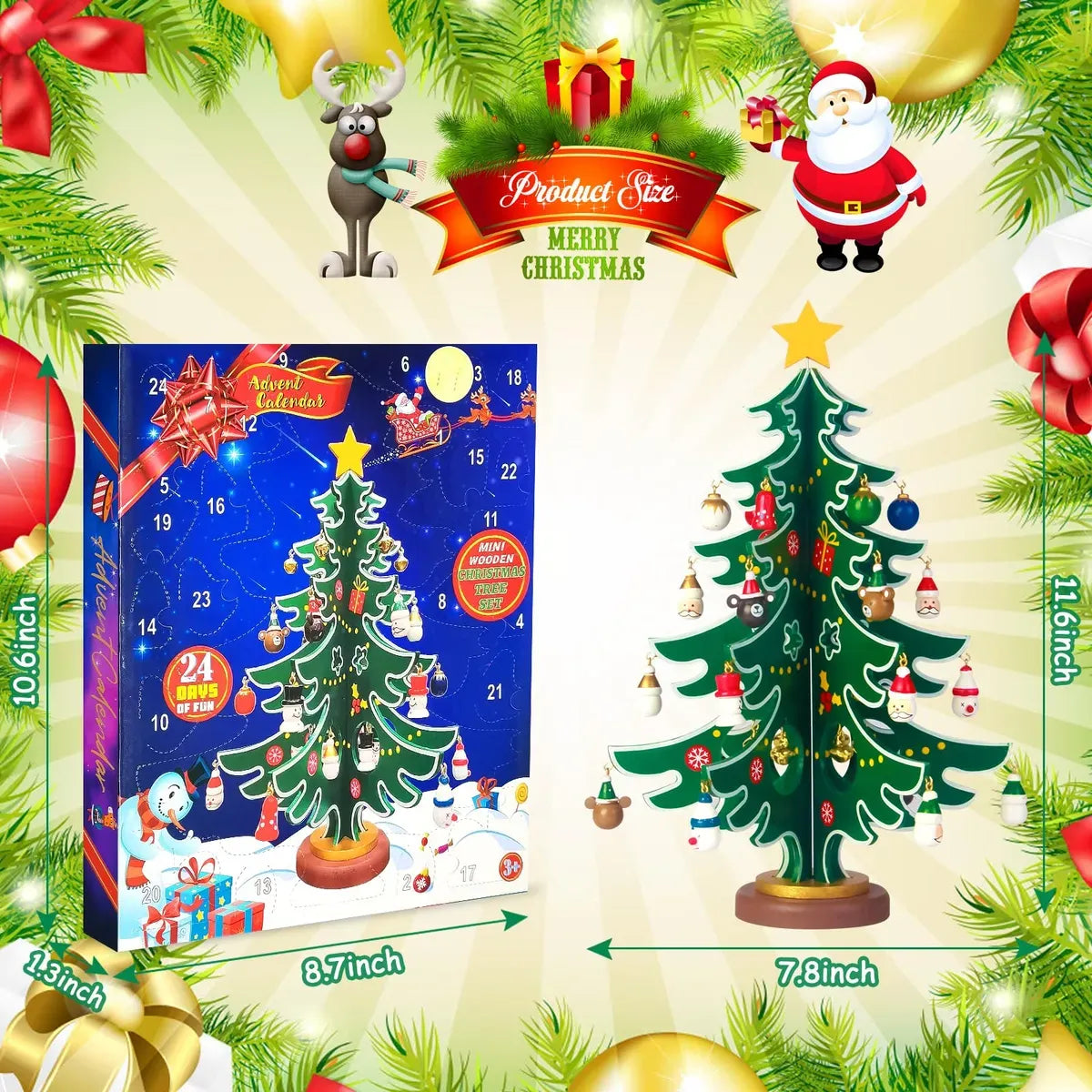 Wintavo | Children’s Christmas tree advent calendar with 24 hanging ornaments