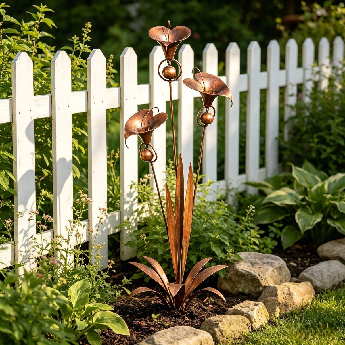 Calvessa | Gartenstecker mit Calla-Blüten und Glocken aus Eisen, 120 cm