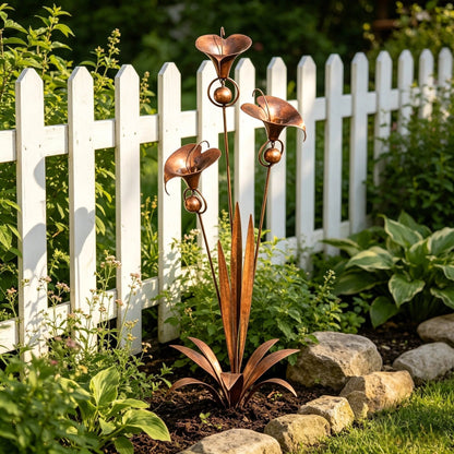 Calvessa | Gartenstecker mit Calla-Blüten und Glocken aus Eisen, 120 cm