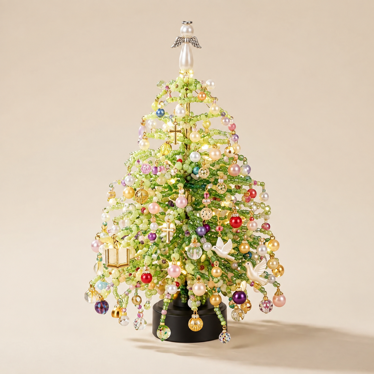 Perlvio | Decorazione natalizia albero di perline da creare con catena luminosa LED, circa 25 cm