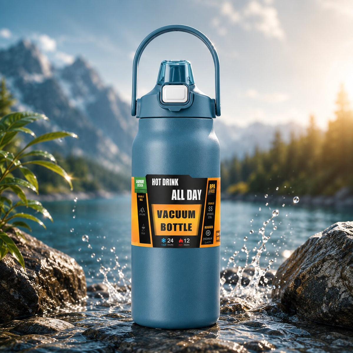 Kalvio | Thermosflasche aus Edelstahl mit Strohhalm, 800 bis 1500 ml