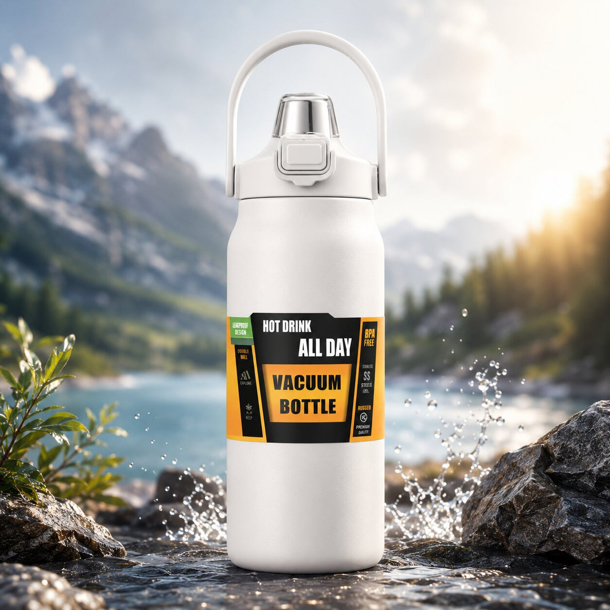 Kalvio | Thermosflasche aus Edelstahl mit Strohhalm, 800 bis 1500 ml