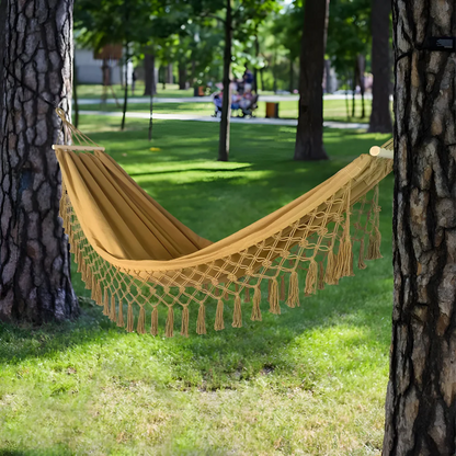 Amaca boho in cotone | Stabile con stecche di legno | Fino a 200 kg
