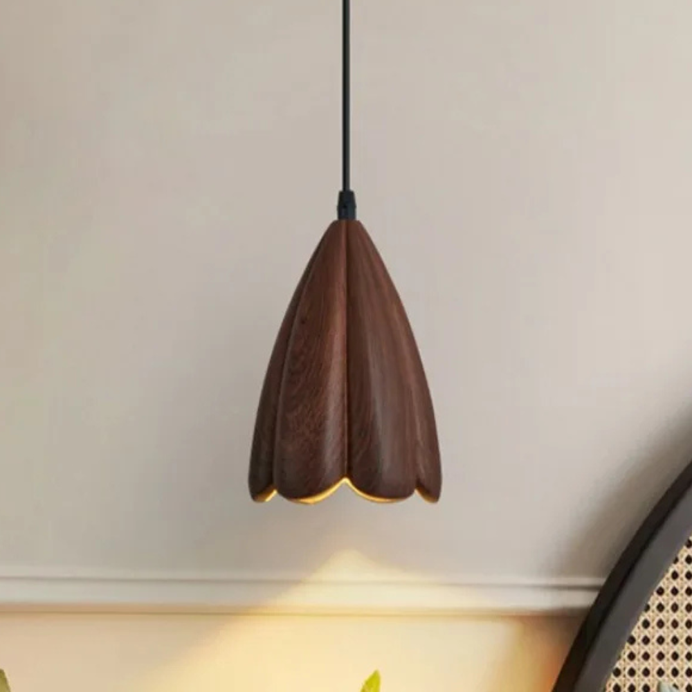 NordLume Lampada | Lampada a sospensione moderna in legno di noce marrone, stile scandinavo