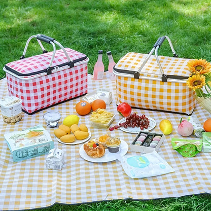 Cesto da picnic a quadri 22L | Pieghevole e isolato | Telaio in alluminio