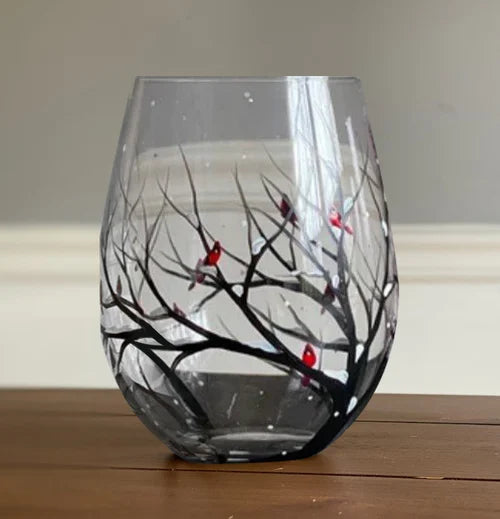 Saisora | Handbemalte Weingläser 4er-Set mit Vier-Jahreszeiten-Baummotiven