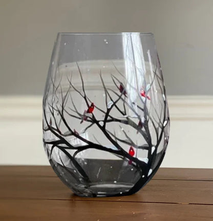 Saisora | Handbemalte Weingläser 4er-Set mit Vier-Jahreszeiten-Baummotiven