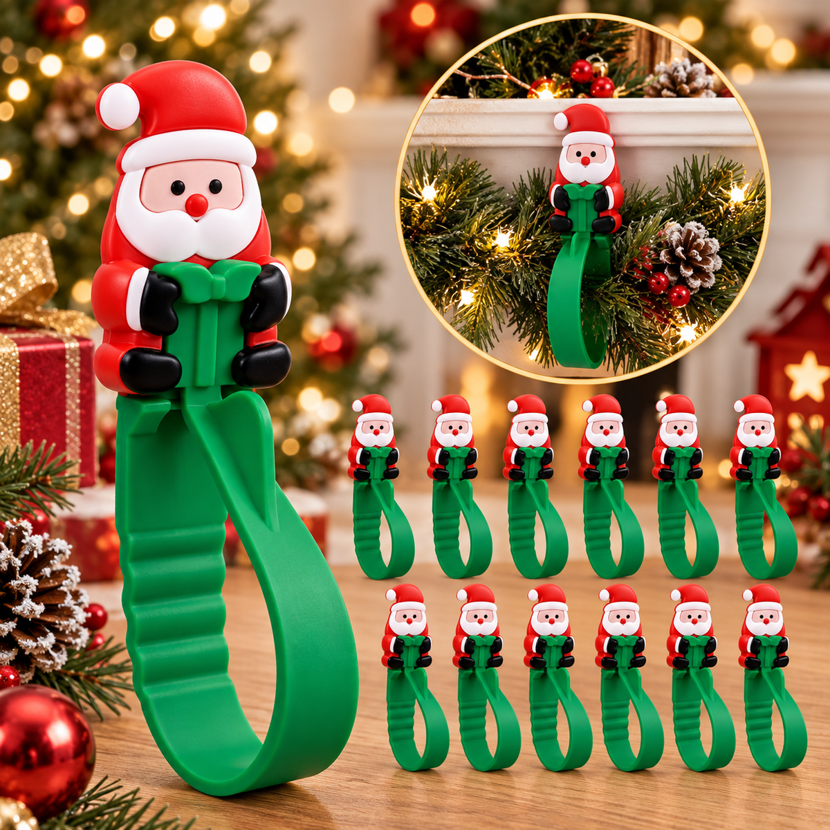 Klebino | Ganci adesivi in silicone a forma di Babbo Natale, set da 12 senza forare