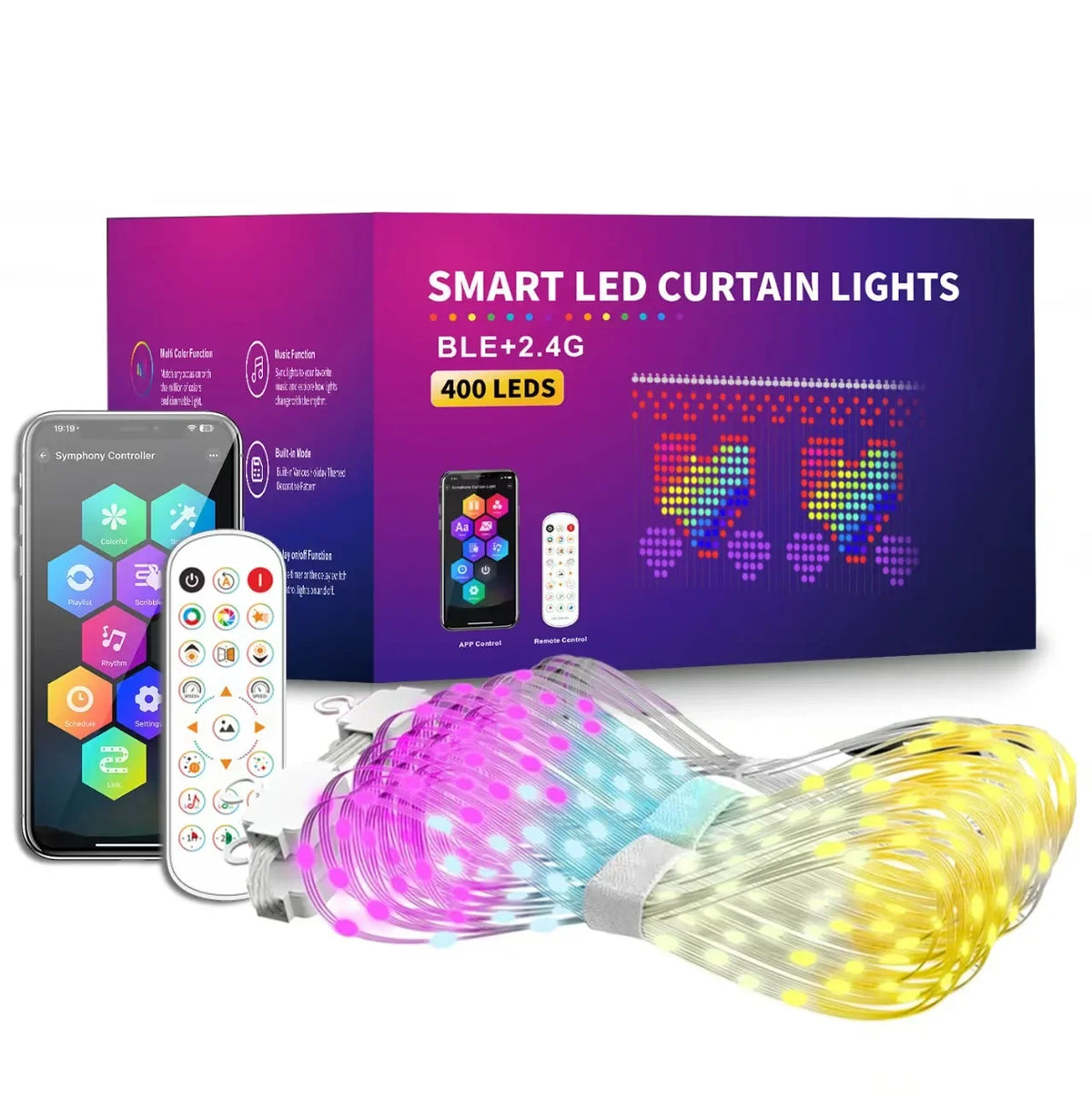 Glimora | LED Lichterkette als Vorhang mit 400 LEDs, App-Steuerung und Musik-Sync