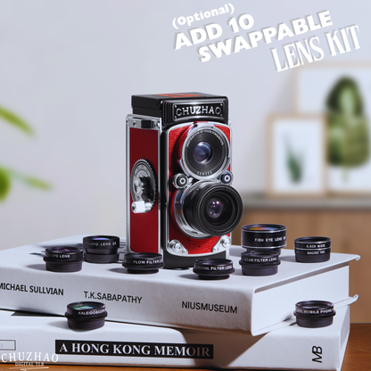 Zwilvio | Cámara digital con diseño vintage TLR, 12 MP, 1080p y 10 objetivos