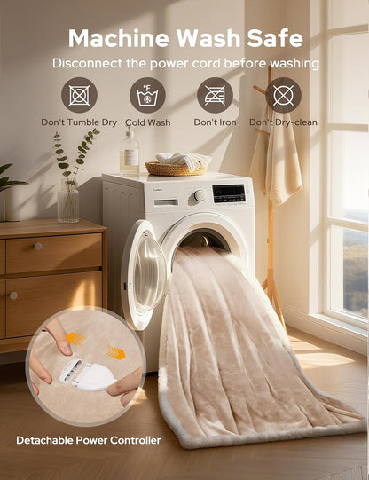 Wohlvara | Coperta elettrica con tasca per i piedi, 3 livelli di riscaldamento e spegnimento automatico