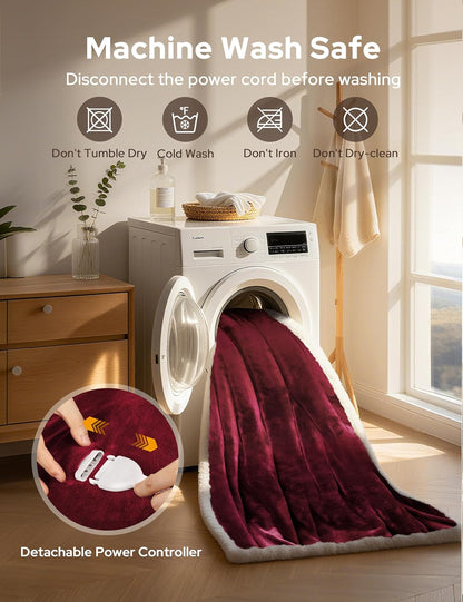 Wohlvara | Coperta elettrica con tasca per i piedi, 3 livelli di riscaldamento e spegnimento automatico