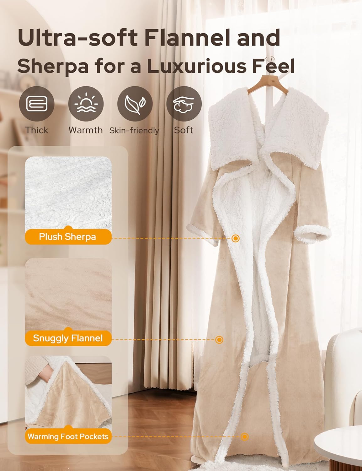Wohlvara | Coperta elettrica con tasca per i piedi, 3 livelli di riscaldamento e spegnimento automatico