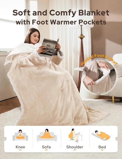 Wohlvara | Coperta elettrica con tasca per i piedi, 3 livelli di riscaldamento e spegnimento automatico