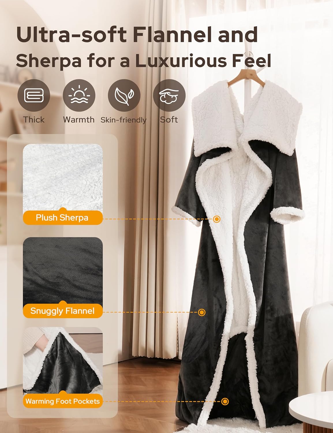 Wohlvara | Coperta elettrica con tasca per i piedi, 3 livelli di riscaldamento e spegnimento automatico