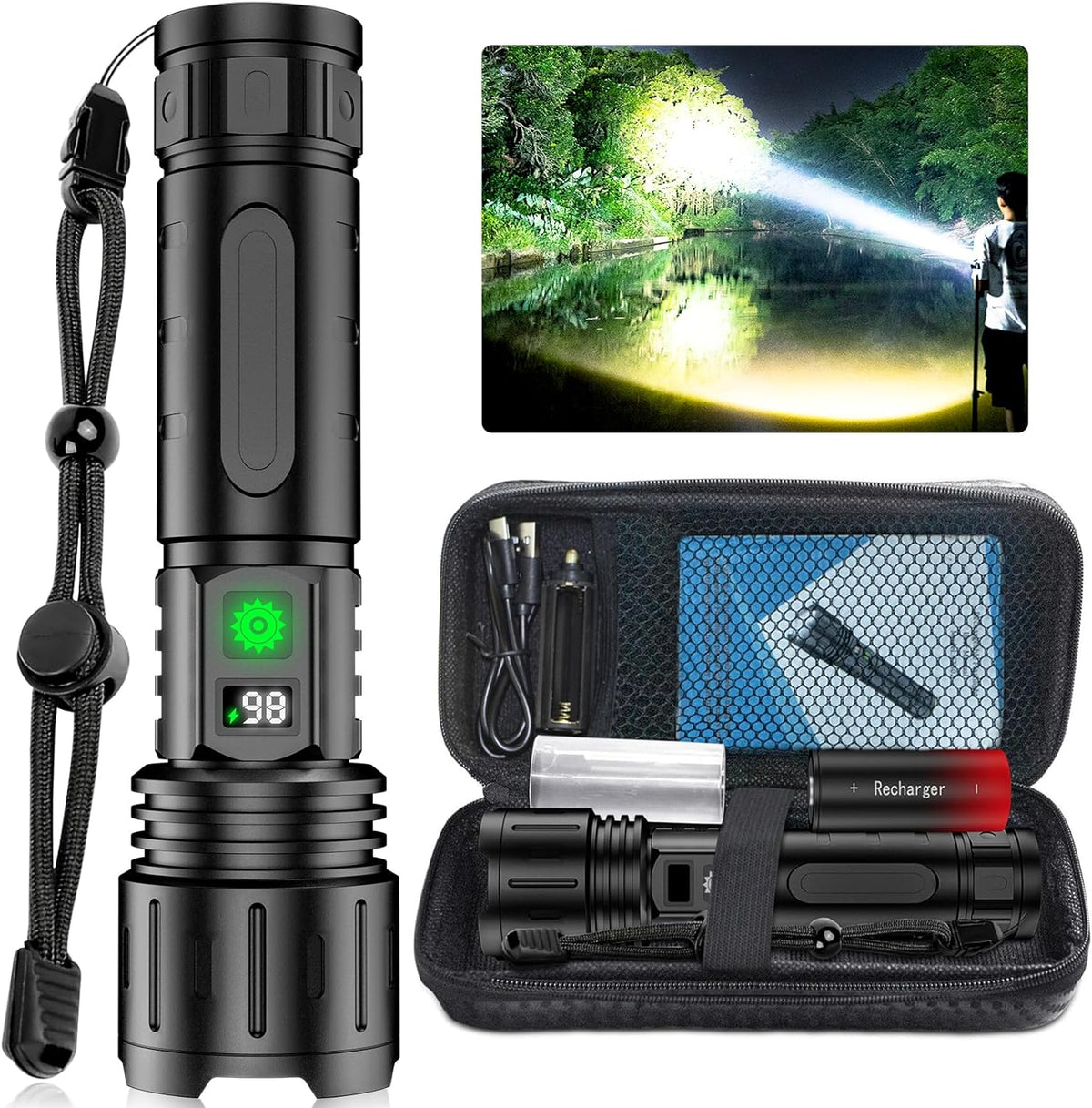 Lumbrax | LED Taschenlampe zoombar mit USB-C Akku, 5 Modi und Akkuanzeige
