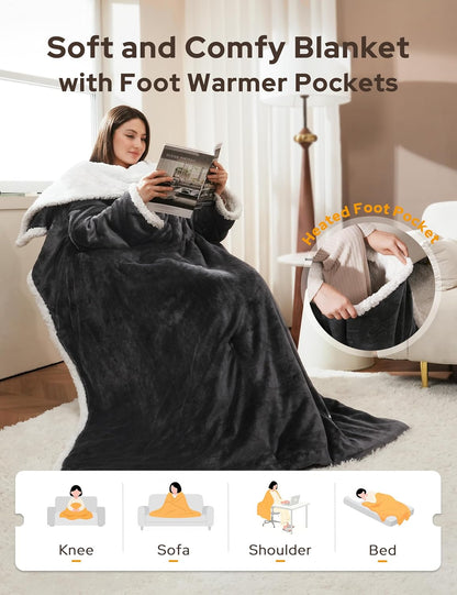 Wohlvara | Coperta elettrica con tasca per i piedi, 3 livelli di riscaldamento e spegnimento automatico