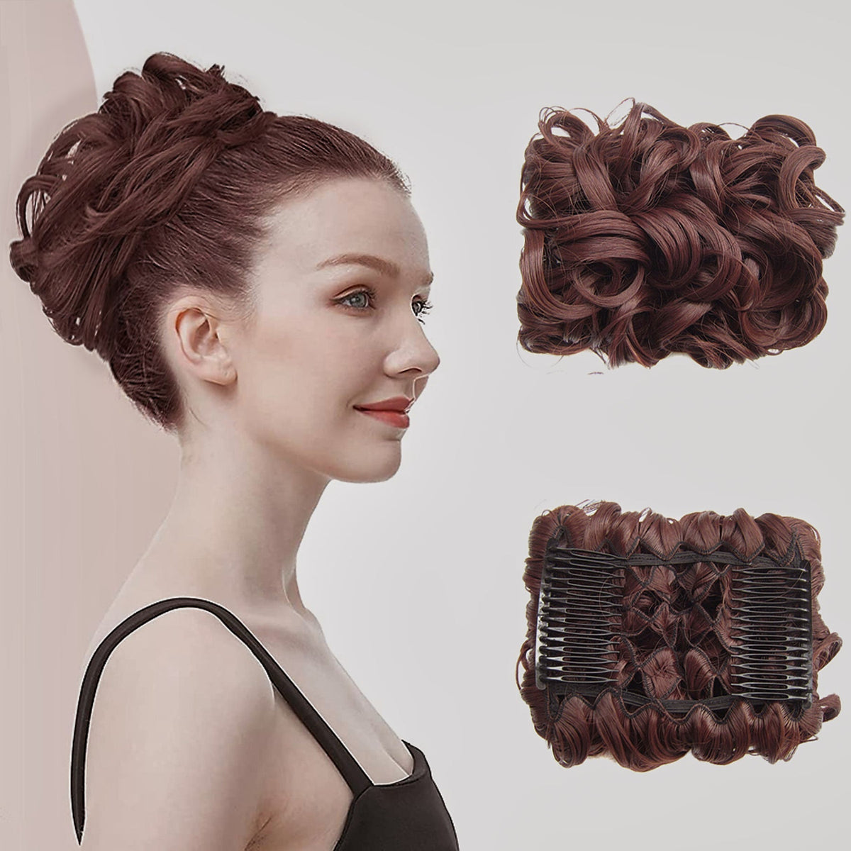 Duttina | Lockiger Messy-Bun-Haarteil mit Gummiband, 2er-Set