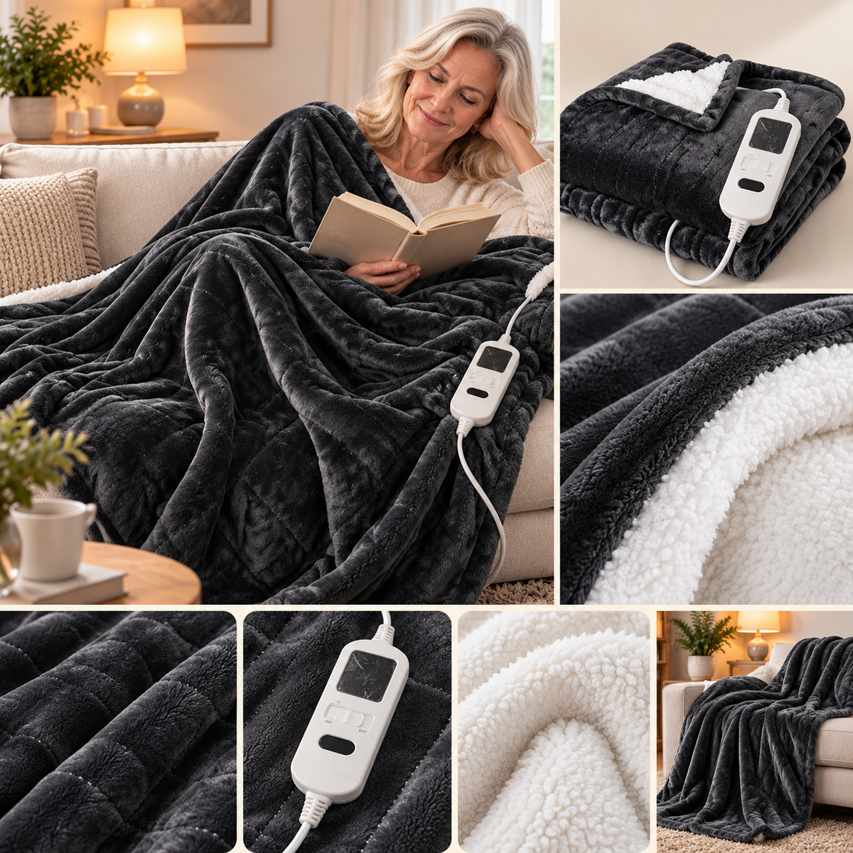 Flanora | Heizdecke aus Flanell und Sherpa mit Fernbedienung und Timer