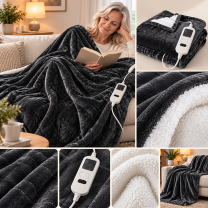 Flanora | Heizdecke aus Flanell und Sherpa mit Fernbedienung und Timer