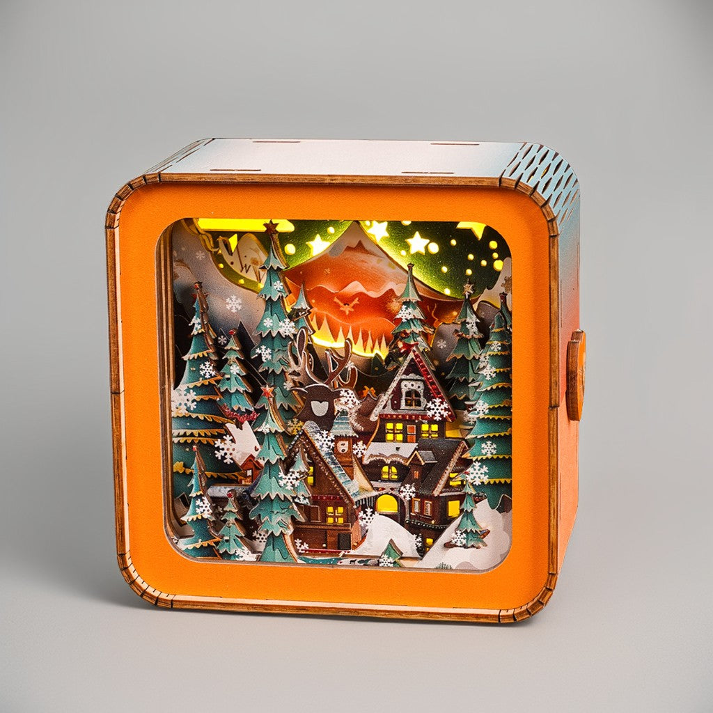 Hyggelo | 3D wooden house Christmas decoration, dimmable and rechargeable via USB-C