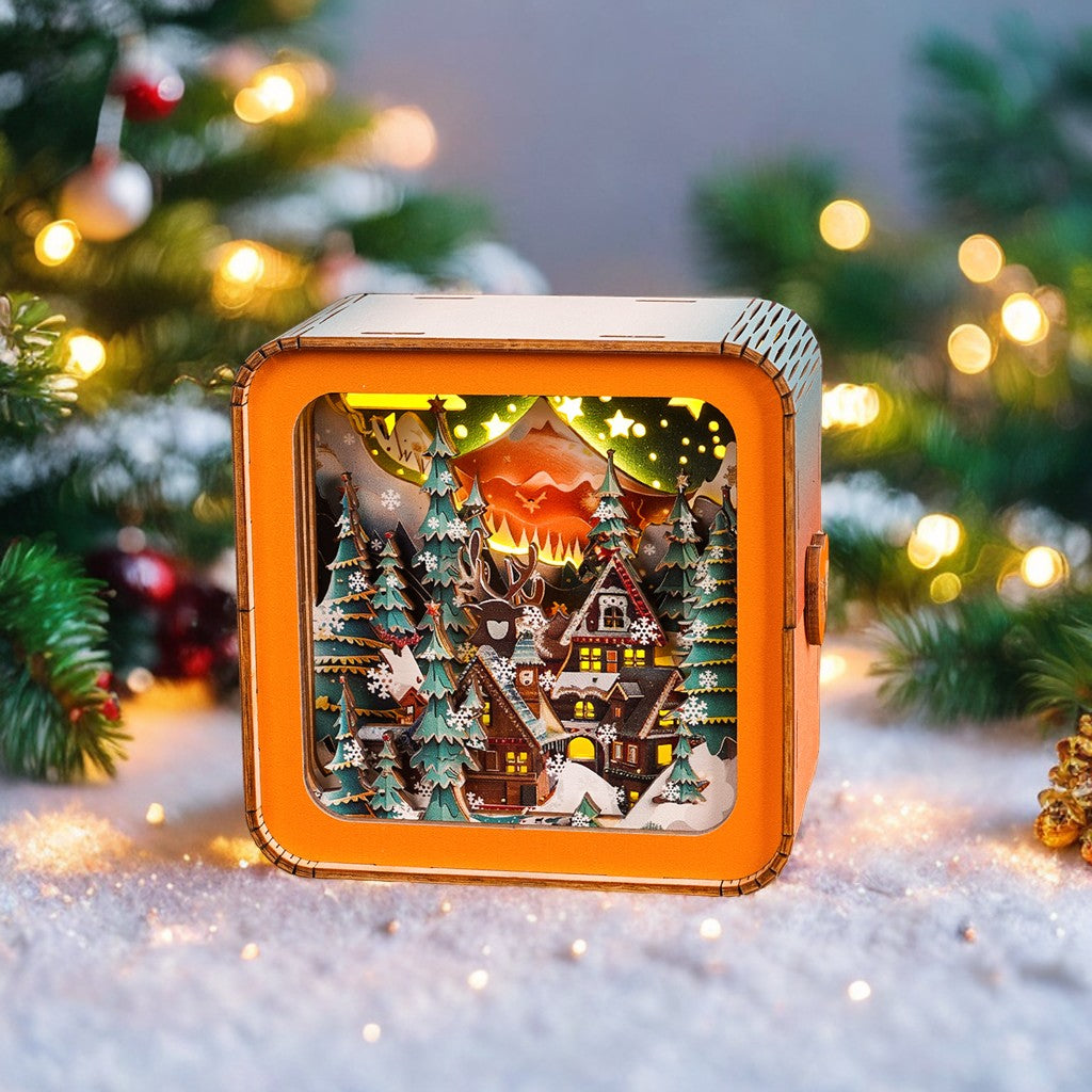 Hyggelo | 3D wooden house Christmas decoration, dimmable and rechargeable via USB-C