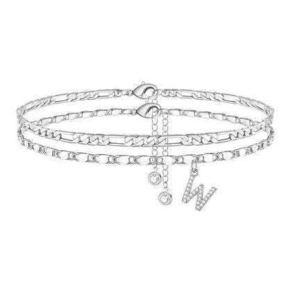Lettira | Tobillera de varias cadenas con letra A–Z, ajustable y sin níquel