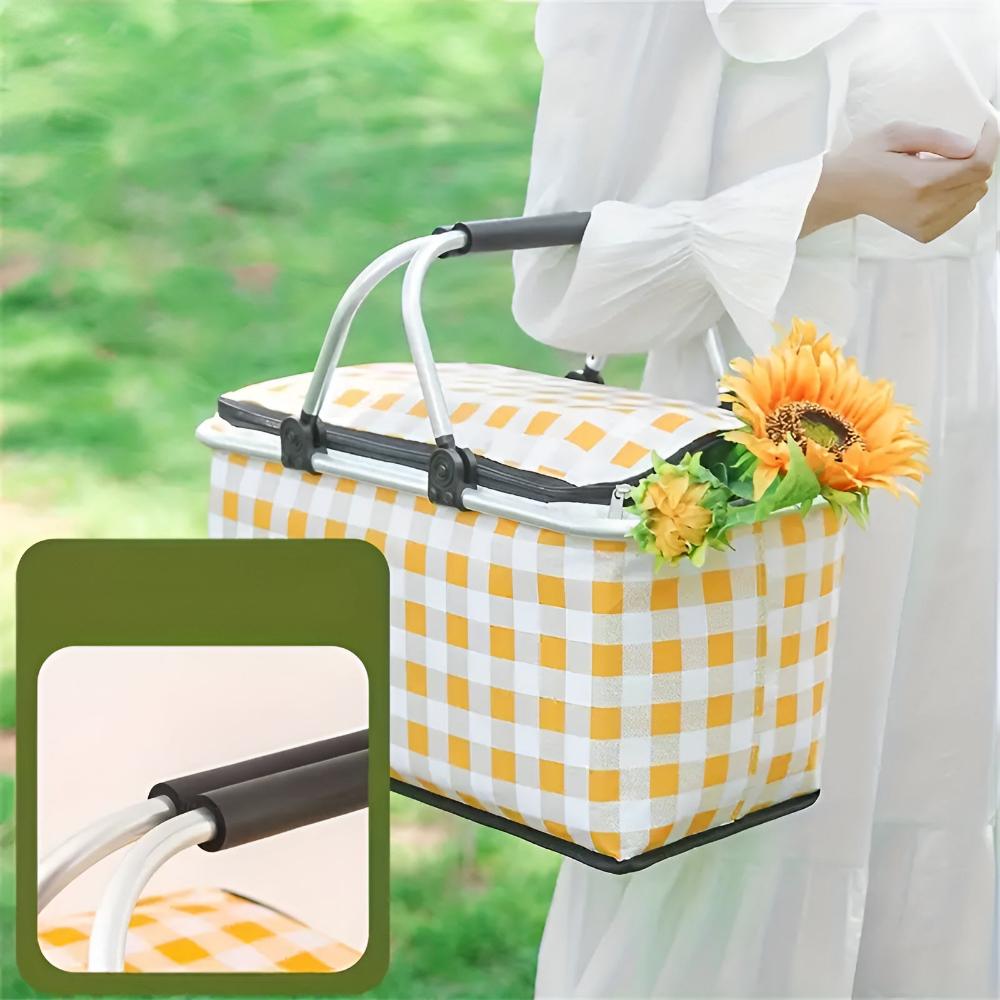 Cesto da picnic a quadri 22L | Pieghevole e isolato | Telaio in alluminio
