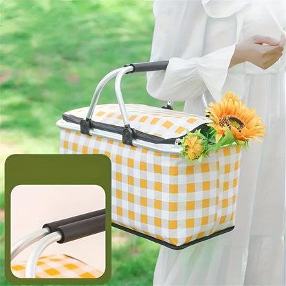 Cesto da picnic a quadri 22L | Pieghevole e isolato | Telaio in alluminio