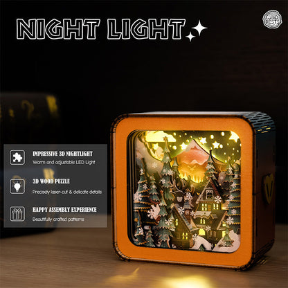 Hyggelo | 3D wooden house Christmas decoration, dimmable and rechargeable via USB-C