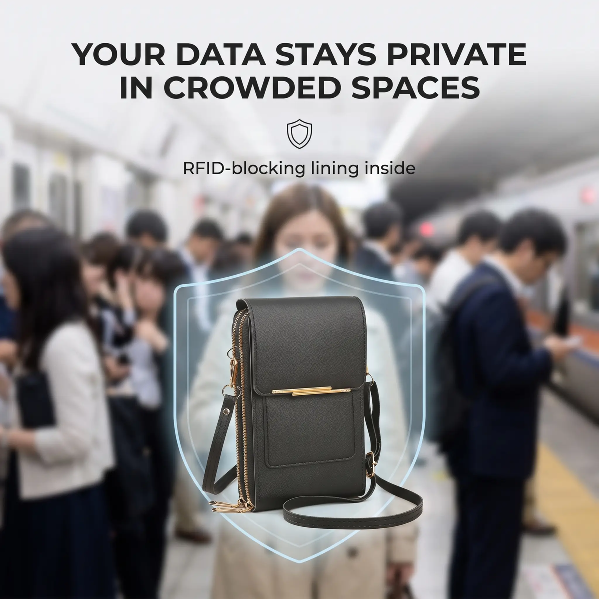 Carvessa | Borsa a tracolla per telefono con protezione RFID e finestra touch