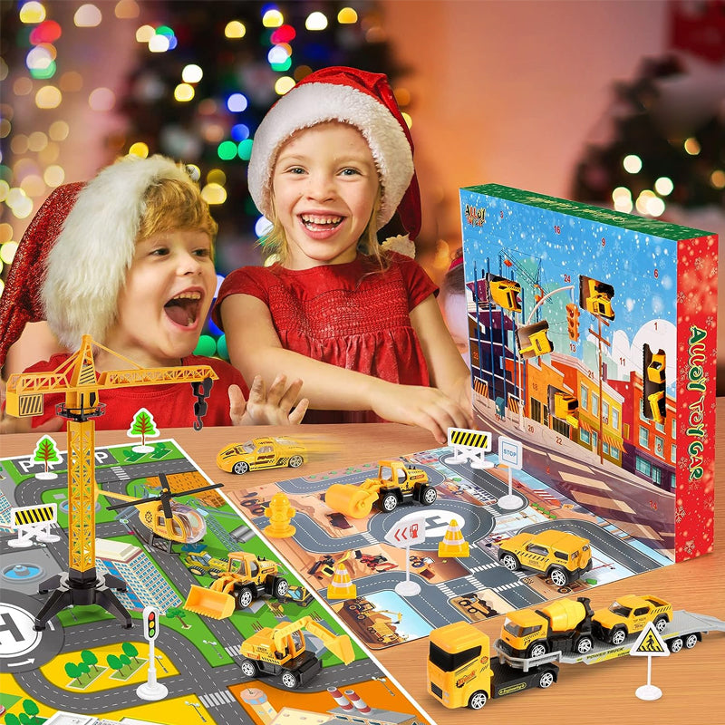 Kranoli | Adventskalender für Kinder mit Fahrzeugen, Kran und Spielbrett
