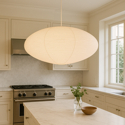 WabiLight | Lampada a sospensione Japandi in carta | Design artigianale in stile Wabi-Sabi con luce LED calda