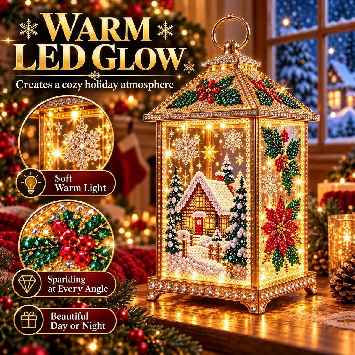 Elvana | Lanterna decorativa natalizia con diamond painting e luce LED