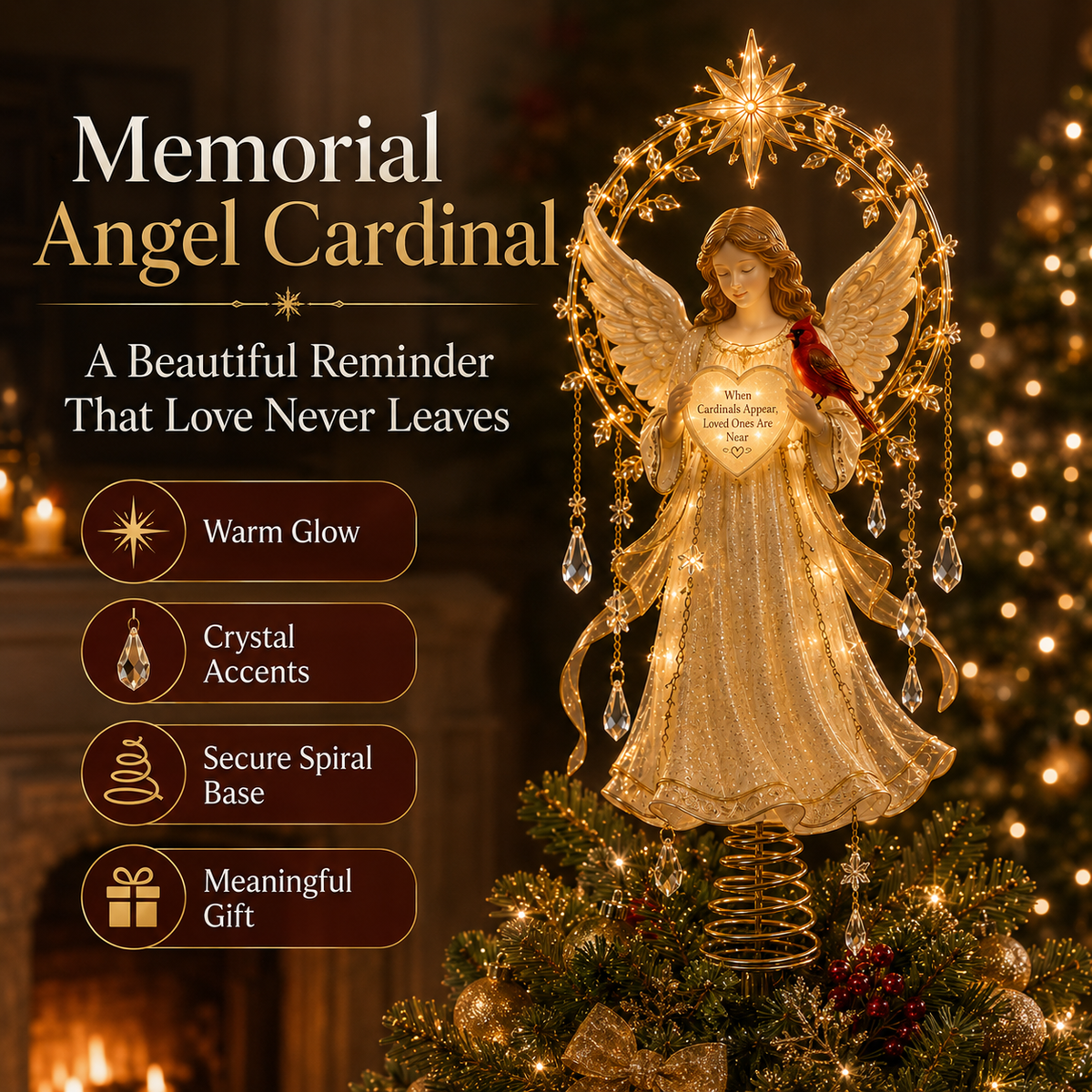Celvira | Sommet de sapin lumineux avec ange, cardinal ou renne pour la décoration de Noël