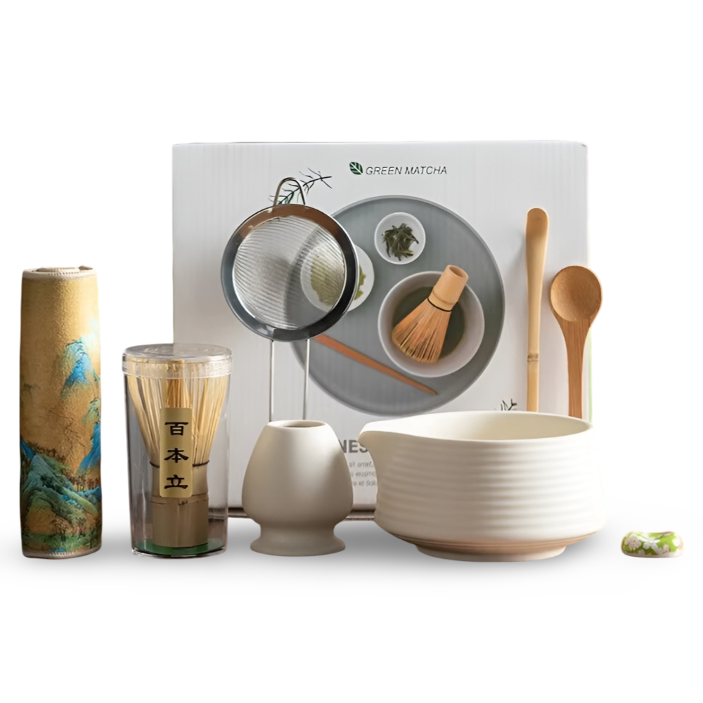 Matcha Set 8-Piece | Ceramic Bowl 500 ml | With Bamboo Accessories | Complete Set